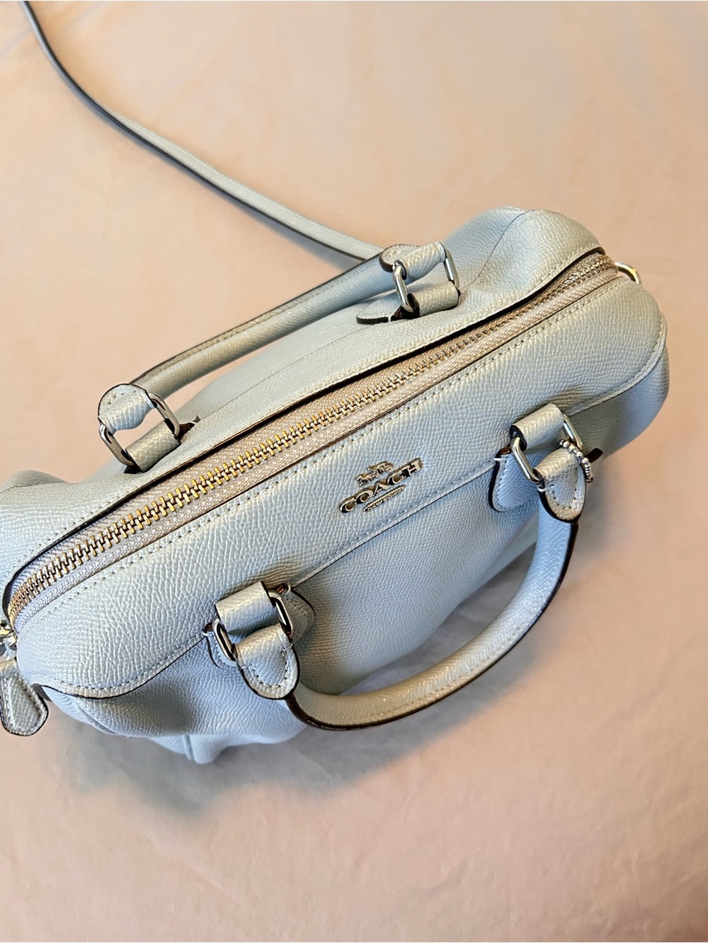 COACH Light Blue Bennett Pebbled Leather Satchel Purse Bag - Picture 8 of 15